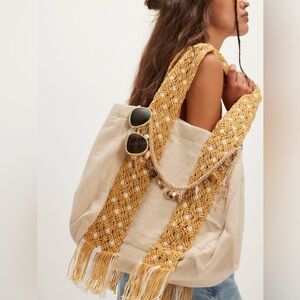 NWT Free People Mia Macrame Strap Tote in Dandelion